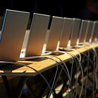 Row of laptop computers